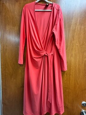 Anne Klein Coral Twist-Knot Wrap Midi Dress
